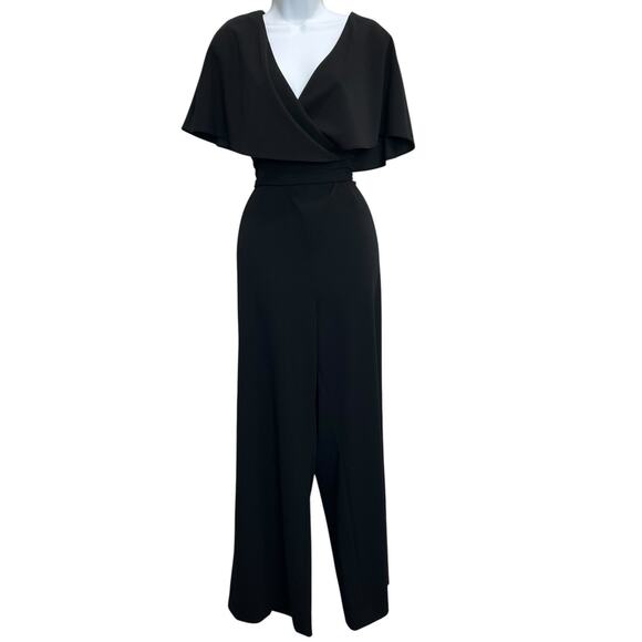 Alex Marie Sz 14 Capelet Cape V-Neck Jumpsuit Black Wide Leg Formal Mother Bride - Picture 3 of 13